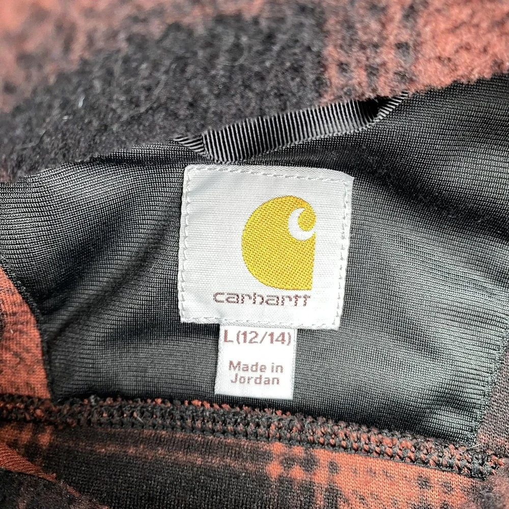 Carhartt Jacket Youth L 12-14 Red Plaid Sherpa Fleece Full Zip Pockets Warm